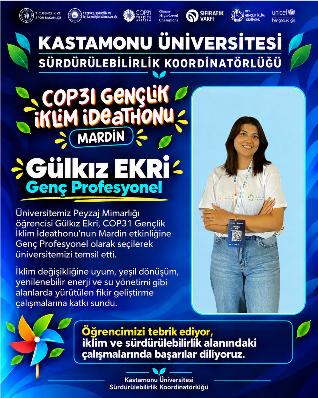 Kastamonu Üniversitesi Öğrencisi Gülkız Ekri, COP31 Gençlik İklim İdeathonu’nda Üniversitemizi Temsil Etti